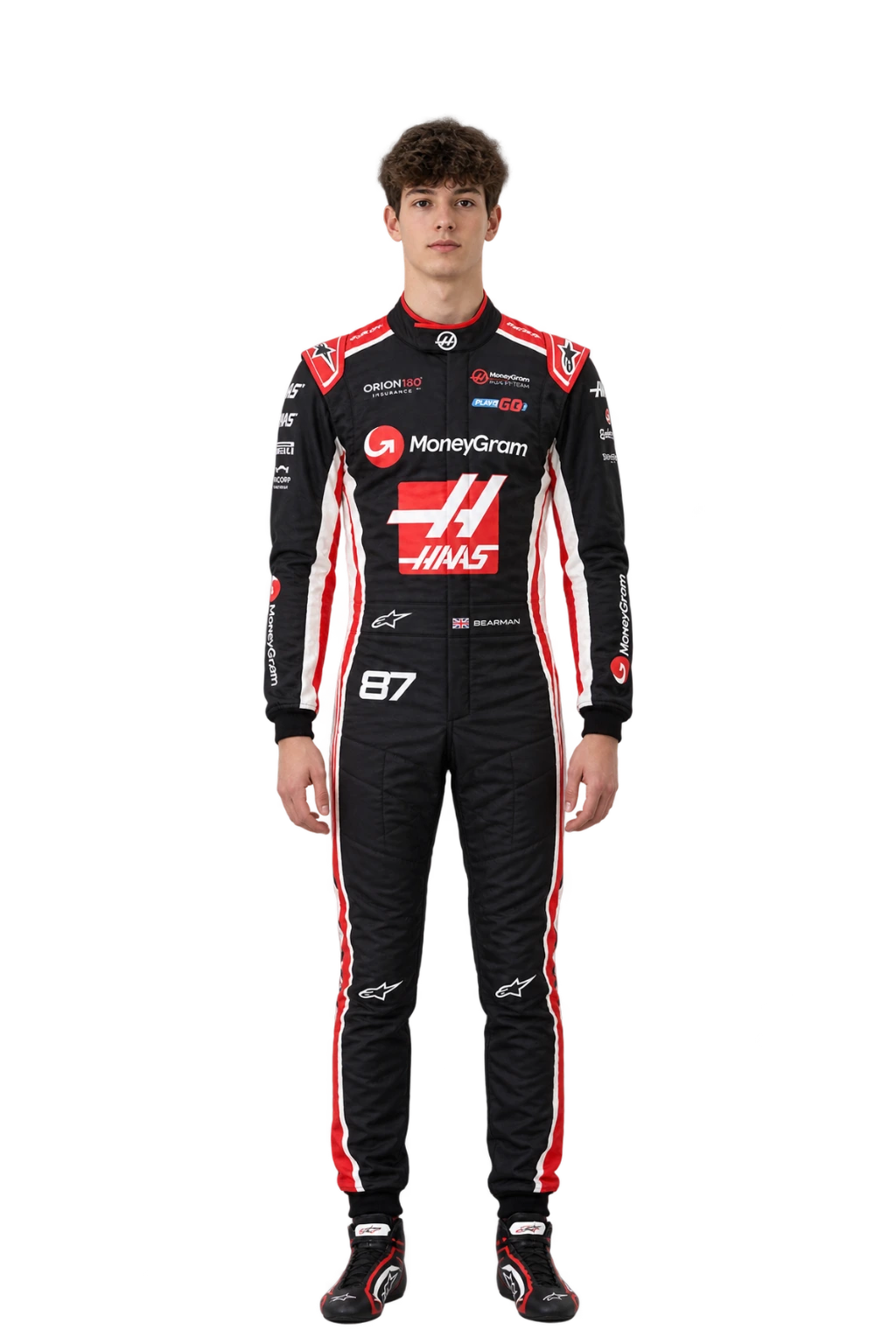 Oliver Bearman full-body height-comparison figure