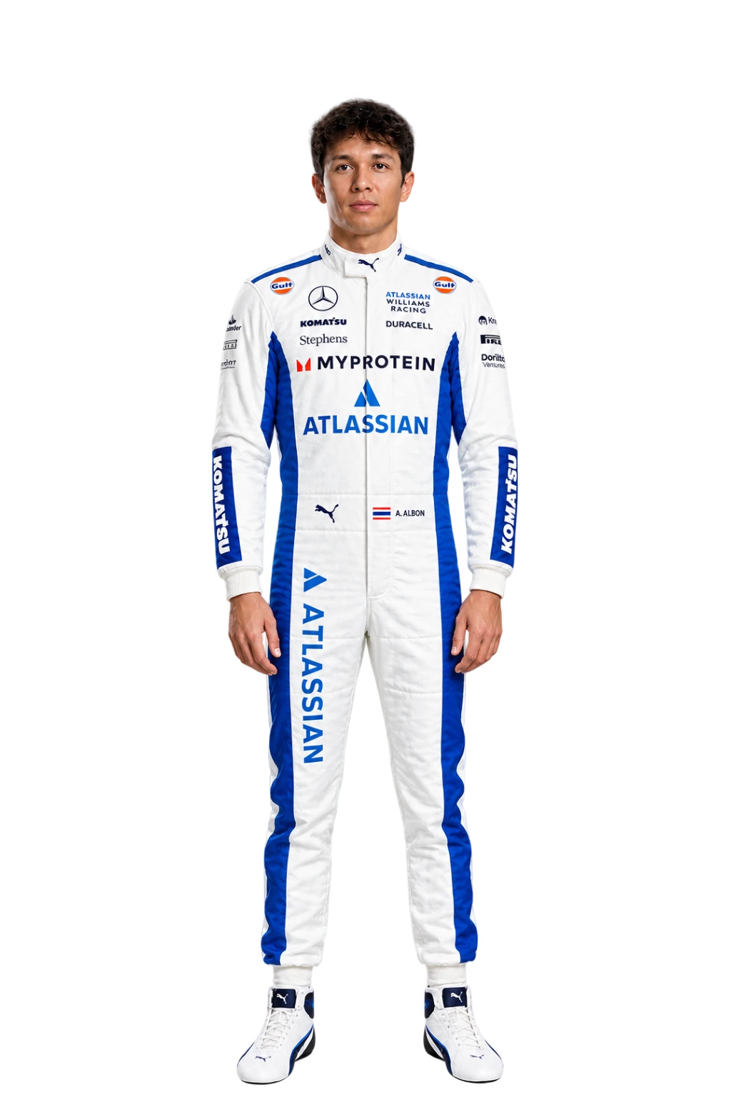 Alex Albon full-body height-comparison figure